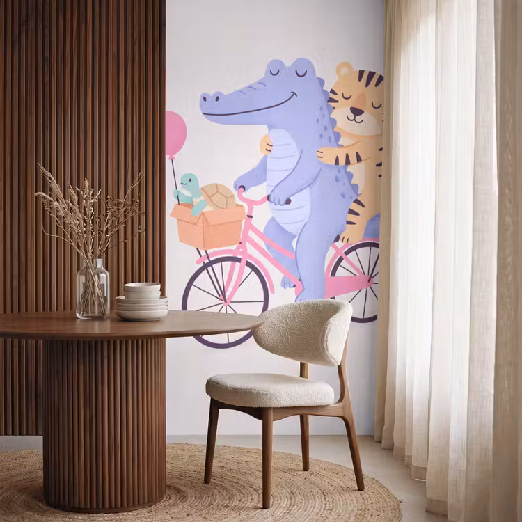Tapete - Tiere – Fahrrad – Freundschaft – Illustration – Rosa — 4