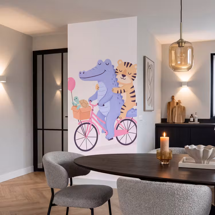 Tapete - Tiere – Fahrrad – Freundschaft – Illustration – Rosa — 5