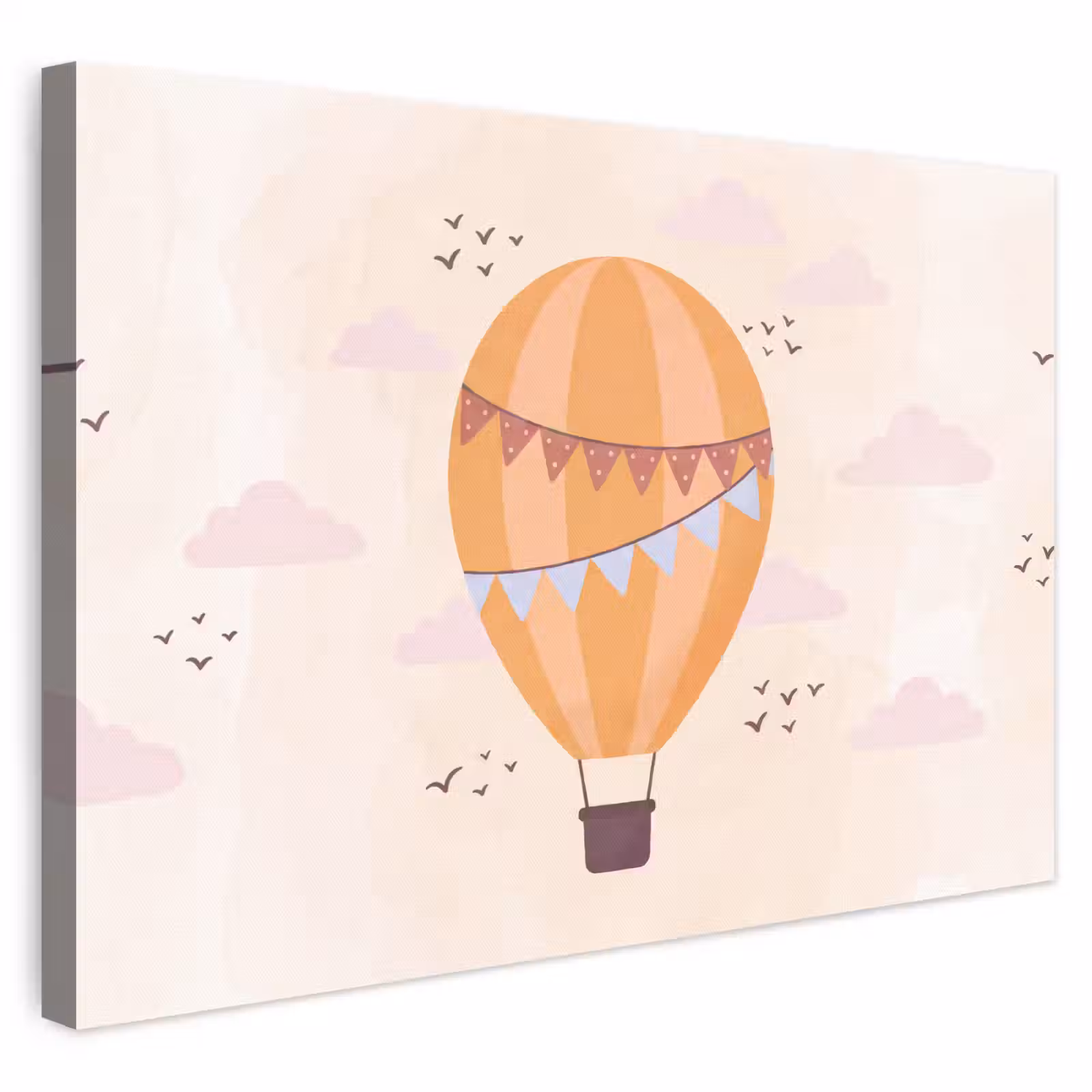 Leinwandbild - Heißluftballon – Girlanden – Abenteuer – Illustration – Orange — 1