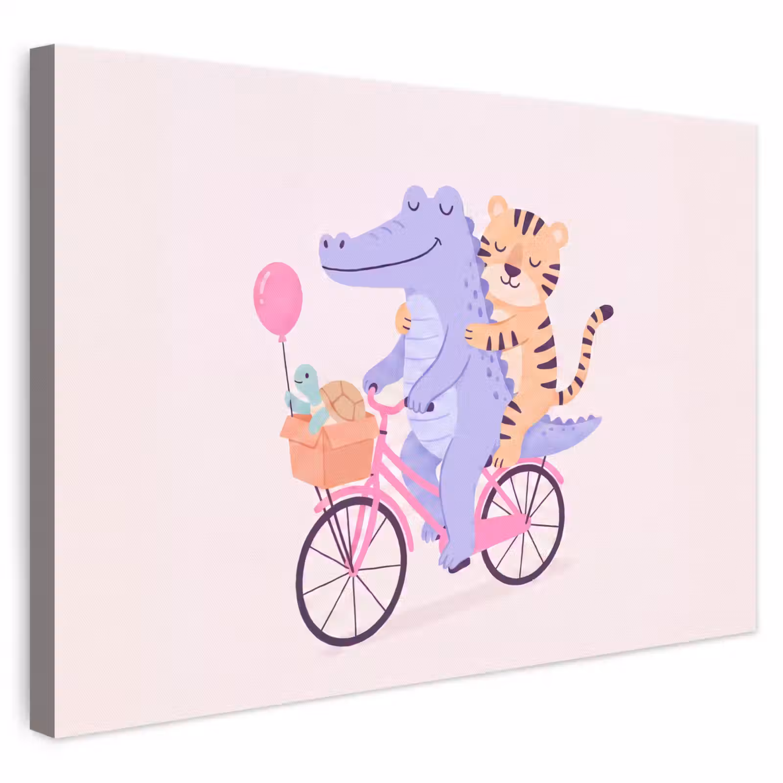 Leinwandbild - Tiere – Fahrrad – Freundschaft – Illustration – Rosa — 1