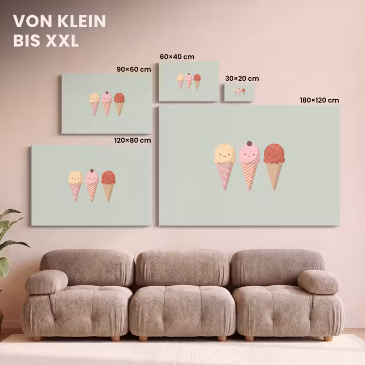 Leinwandbild - Eis – Eistüten – Essen – Illustration – Fröhlich — 6