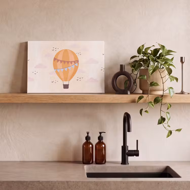 Leinwandbild - Heißluftballon – Girlanden – Abenteuer – Illustration – Orange — 3