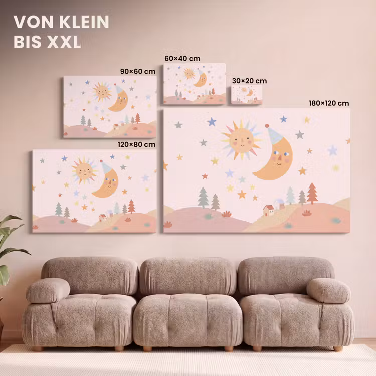 Leinwandbild - Sonne – Mond – Sterne – Kinderzimmer – Pastell — 6