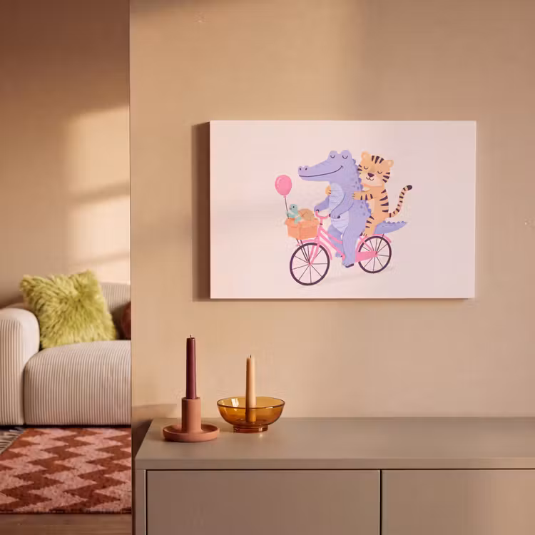 Leinwandbild - Tiere – Fahrrad – Freundschaft – Illustration – Rosa — 2