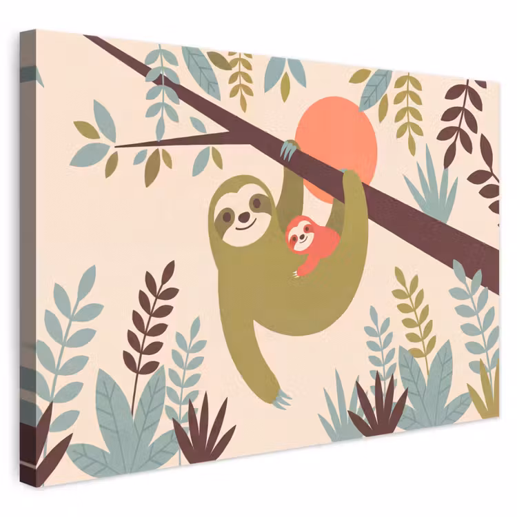 Leinwandbild - Tiere – Mutter – Baby – Natur – Grün — 1
