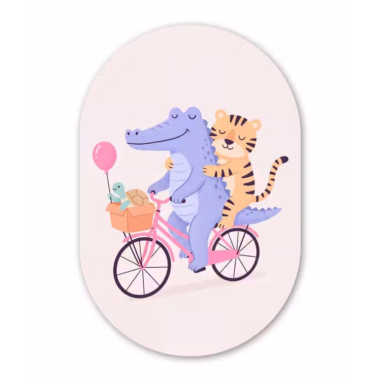 Forexbild Oval - Tiere – Fahrrad – Freundschaft – Illustration – Rosa — 1