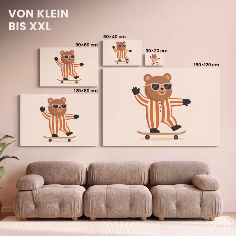 Leinwandbild - Tiere – Skateboard – Spiel – Zeichentrick – Rosa — 6
