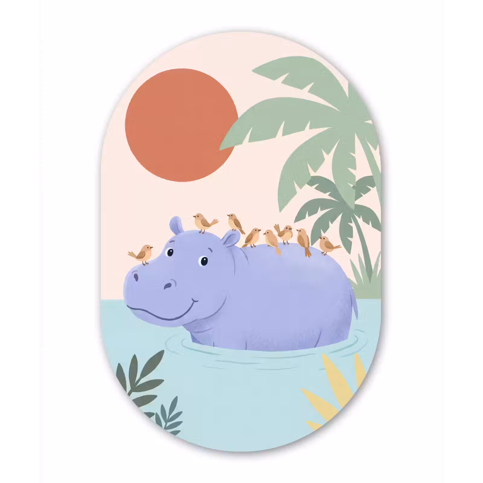 Glasbild Oval - Tiere – Vogel – Wasser – Natur – Illustration — 1