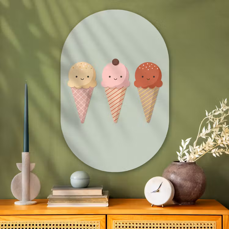 Glasbild Oval - Eis – Eistüten – Essen – Illustration – Fröhlich — 2
