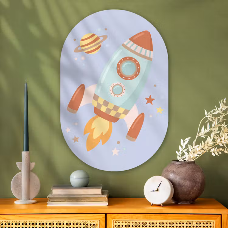 Glasbild Oval - Rakete – Weltraum – Planet – Illustration — 2