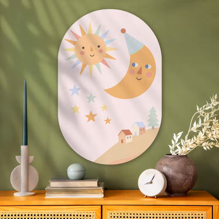 Glasbild Oval - Sonne – Mond – Sterne – Kinderzimmer – Pastell — 2