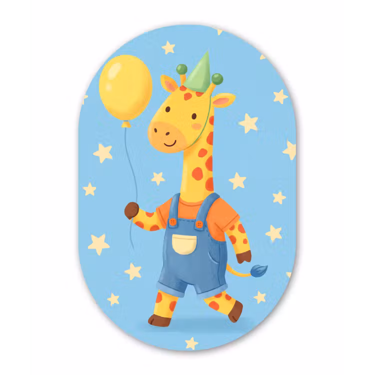 Glasbild Oval - Tiere – Giraffe – Luftballon – Party – Kinderzimmer — 1