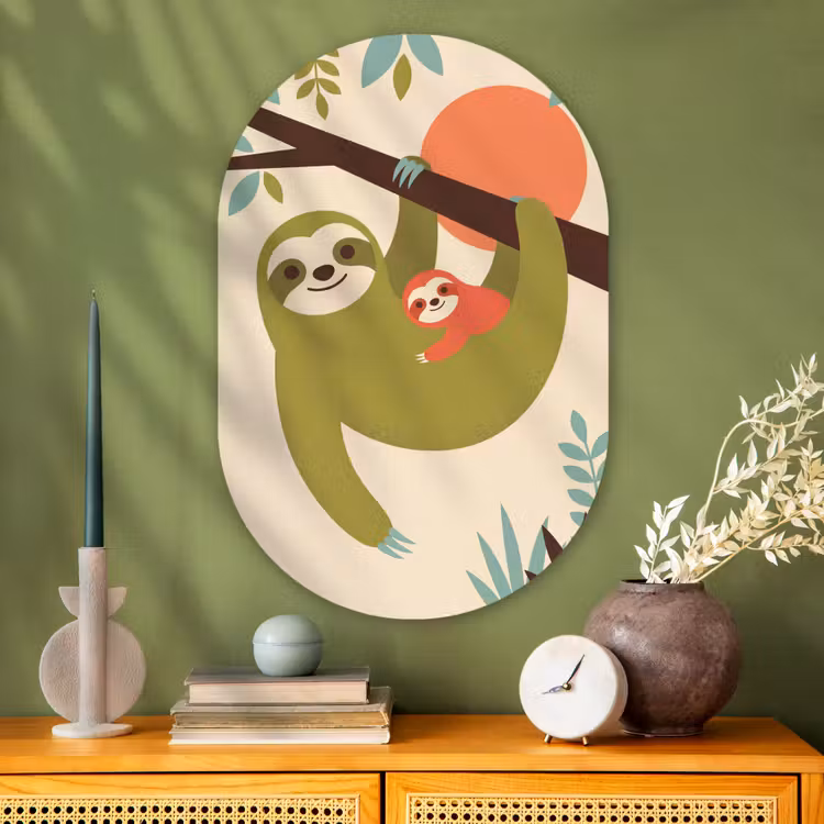 Glasbild Oval - Tiere – Mutter – Baby – Natur – Grün — 2