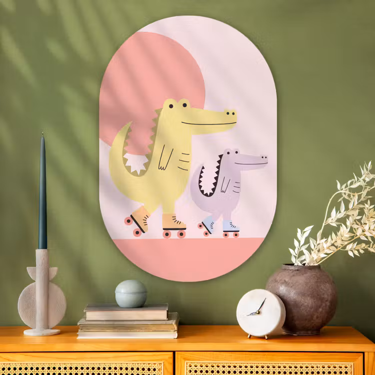 Glasbild Oval - Tiere – Skaten – Illustration – Verspielt – Rosa — 2