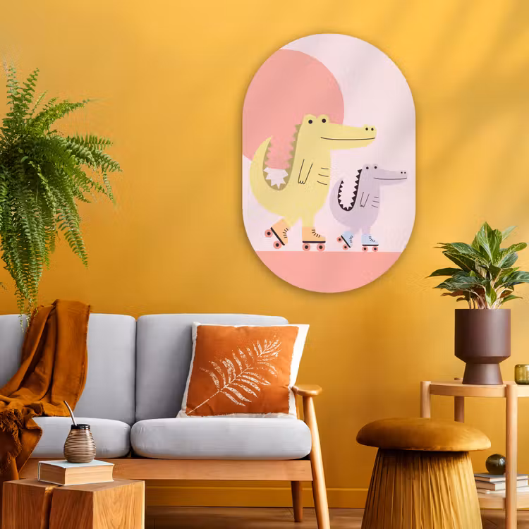 Glasbild Oval - Tiere – Skaten – Illustration – Verspielt – Rosa — 3