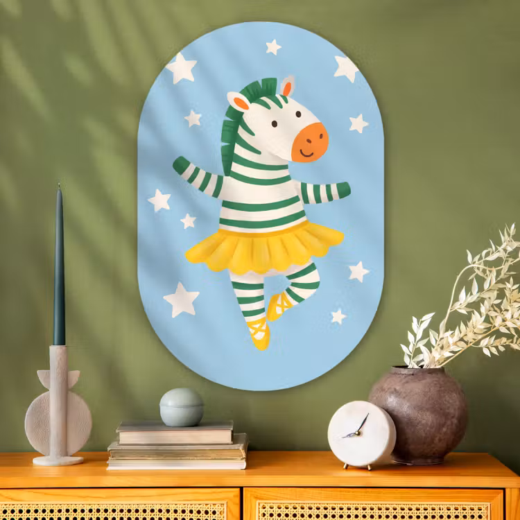Glasbild Oval - Tiere – Tanz – Illustration – Kinderzimmer – Sterne — 2