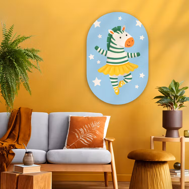 Glasbild Oval - Tiere – Tanz – Illustration – Kinderzimmer – Sterne — 3