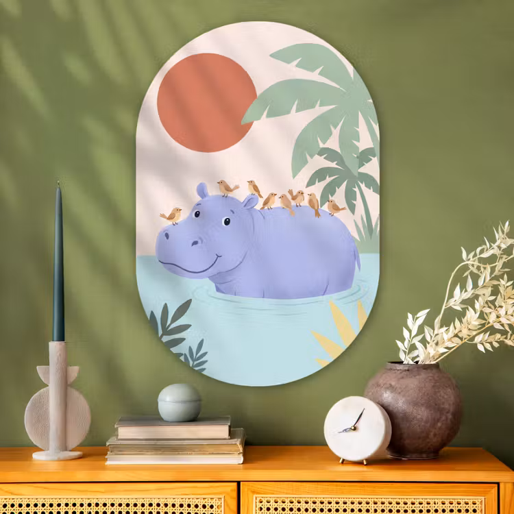 Glasbild Oval - Tiere – Vogel – Wasser – Natur – Illustration — 2