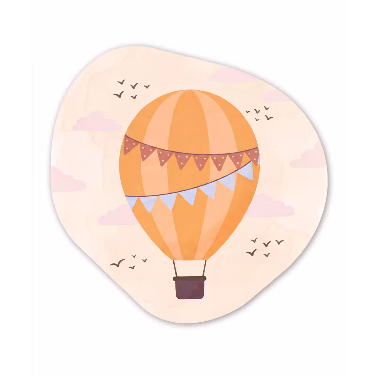 Glasbild Organische Form - Heißluftballon – Girlanden – Abenteuer – Illustration – Orange — 1