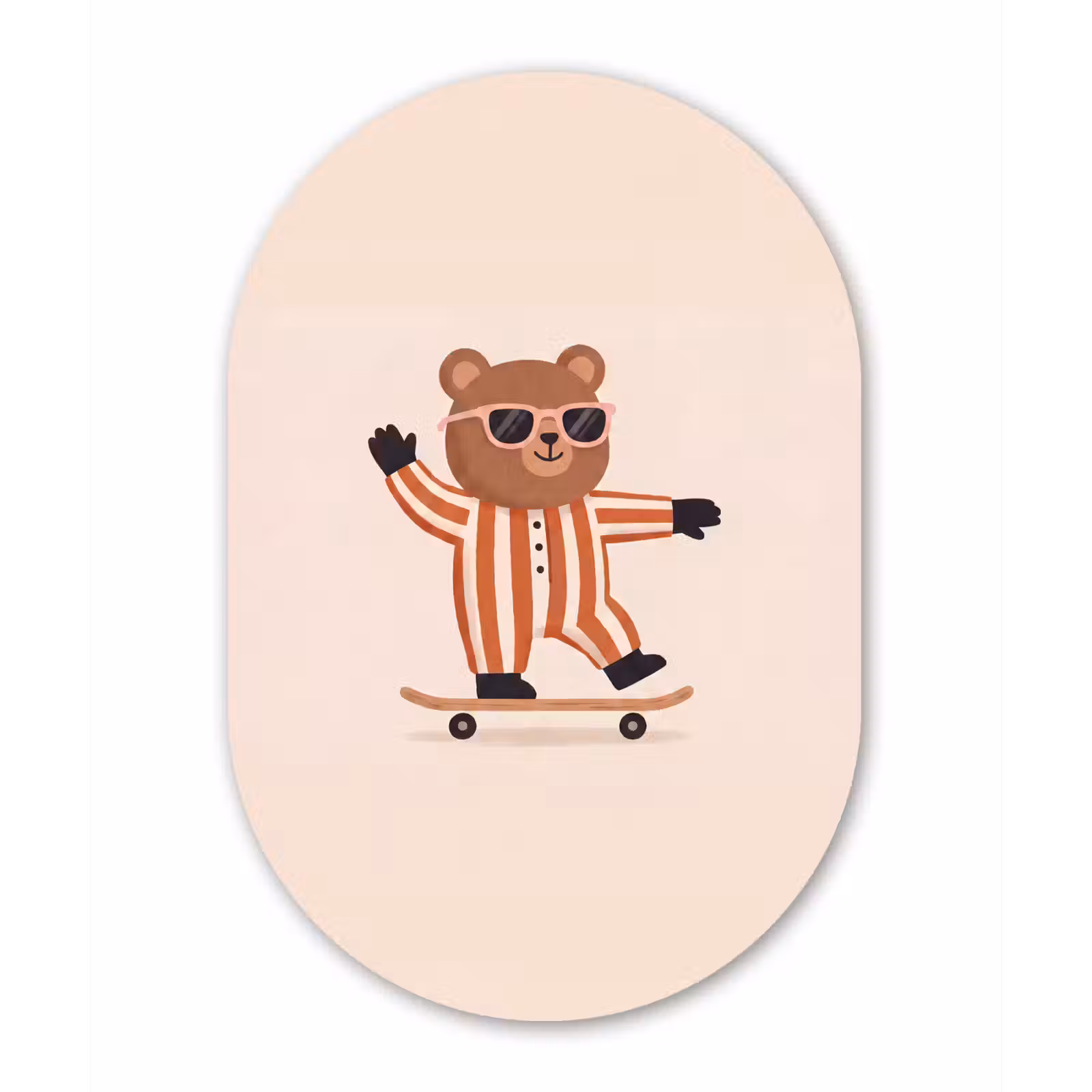Glasbild Oval - Tiere – Skateboard – Spiel – Zeichentrick – Rosa — 1