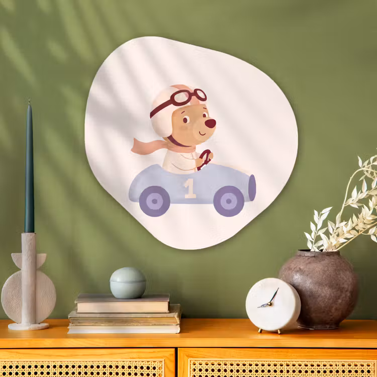 Glasbild Organische Form - Bär – Auto – Kinderzimmer – Cartoon – Verspielt — 2