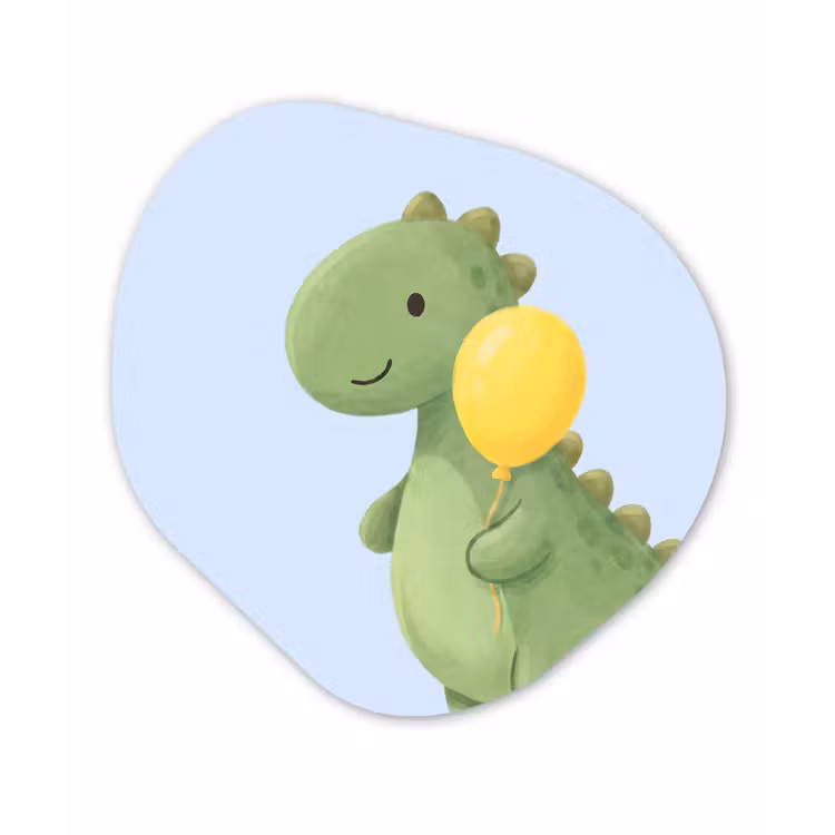 Glasbild Organische Form - Dinosaurier – Luftballon – Kinderzimmer – Illustration – Grün — 1
