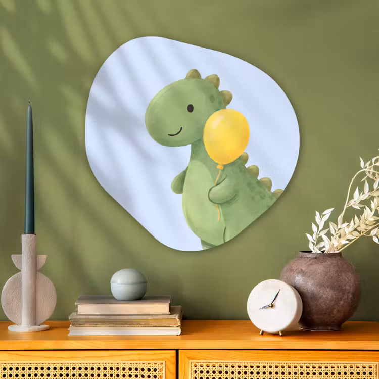 Glasbild Organische Form - Dinosaurier – Luftballon – Kinderzimmer – Illustration – Grün — 2