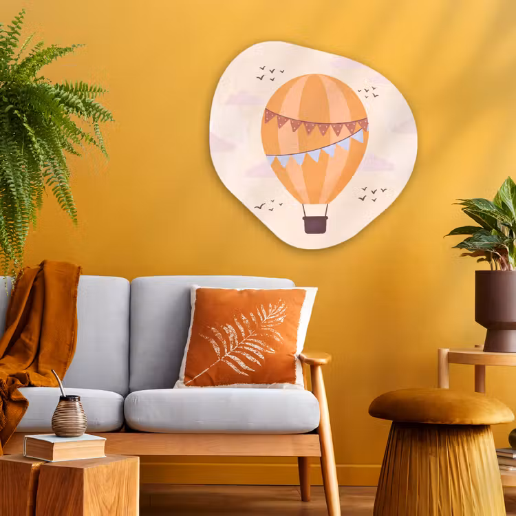 Glasbild Organische Form - Heißluftballon – Girlanden – Abenteuer – Illustration – Orange — 3