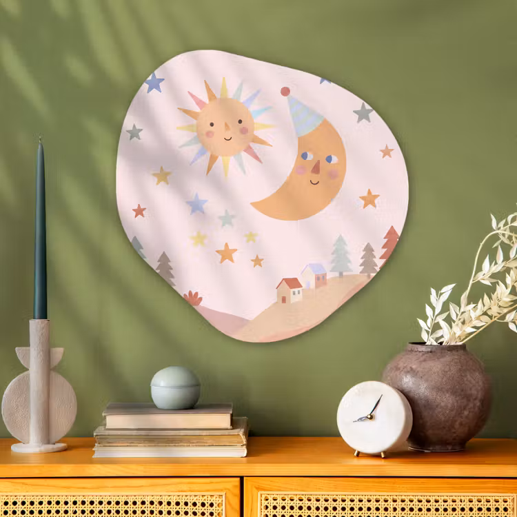 Glasbild Organische Form - Sonne – Mond – Sterne – Kinderzimmer – Pastell — 2