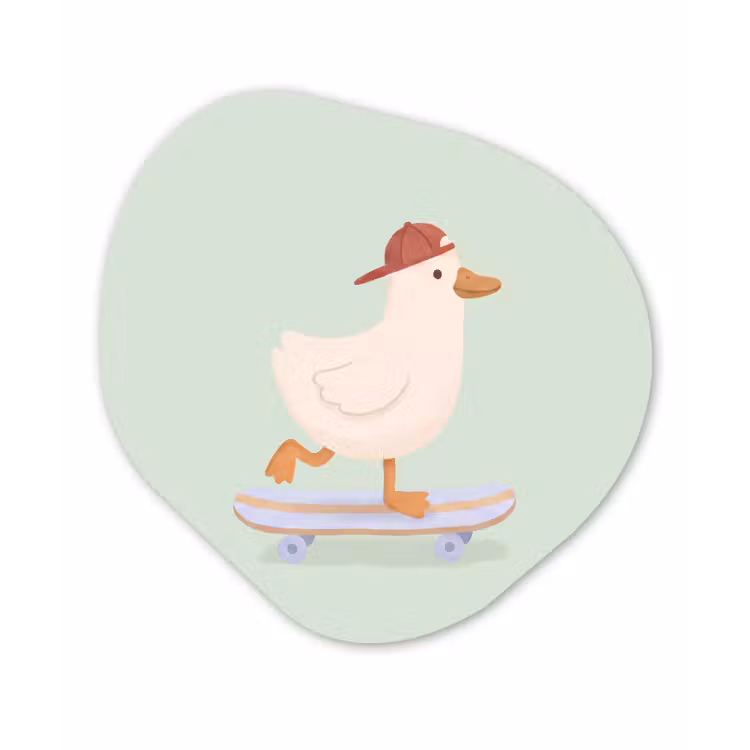Glasbild Organische Form - Vogel – Skateboard – Tiere – Cartoon – Verspielt — 1