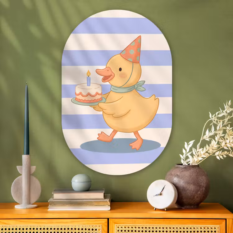 Glasbild Oval - Vogel – Fest – Torte – Kinder – Illustration — 2