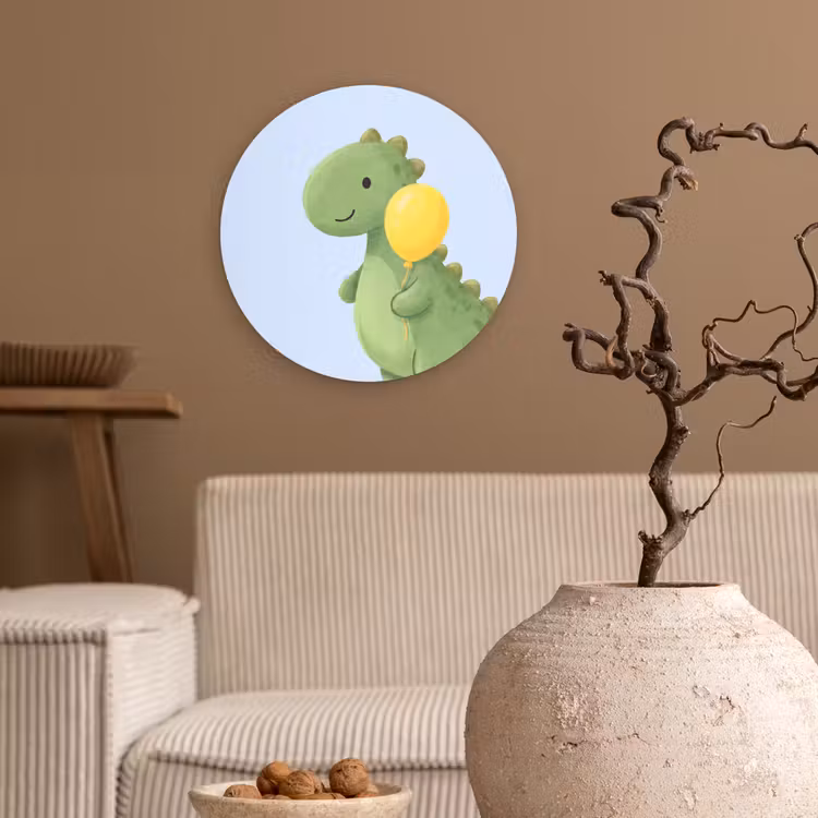 Forexbild Rund - Dinosaurier – Luftballon – Kinderzimmer – Illustration – Grün — 2