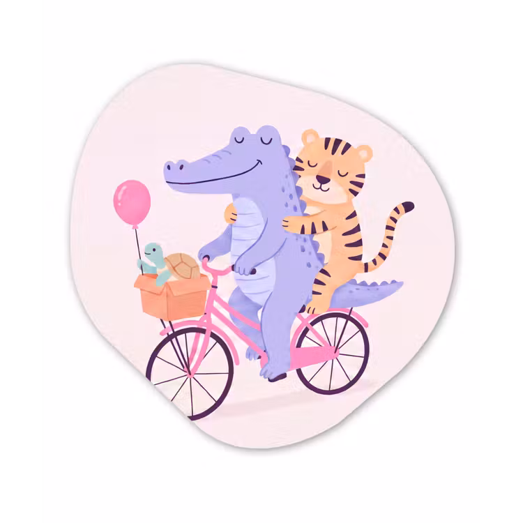 Glasbild Organische Form - Tiere – Fahrrad – Freundschaft – Illustration – Rosa — 1