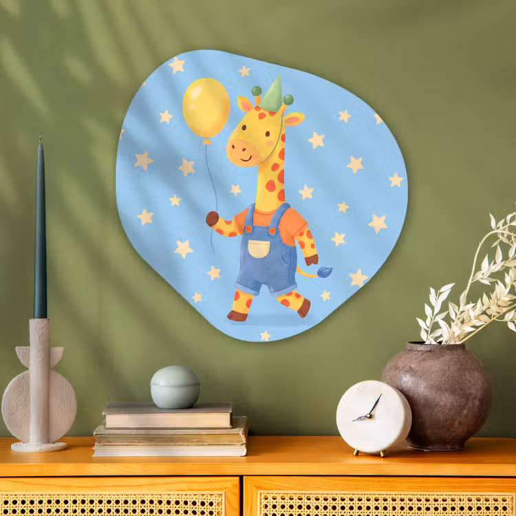 Glasbild Organische Form - Tiere – Giraffe – Luftballon – Party – Kinderzimmer — 2