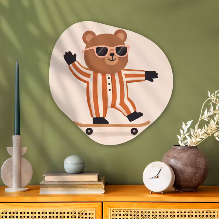 Glasbild Organische Form - Tiere – Skateboard – Spiel – Zeichentrick – Rosa — 2