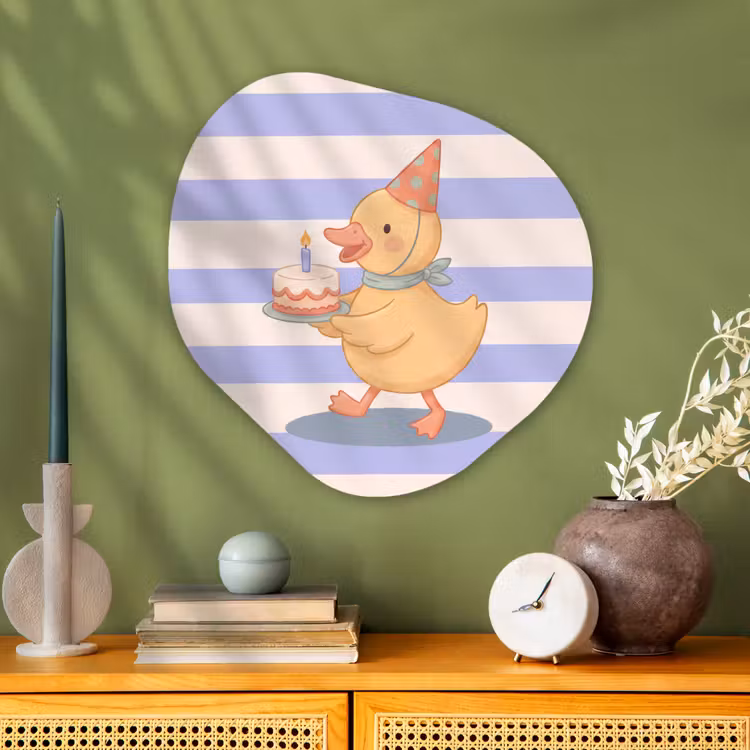 Glasbild Organische Form - Vogel – Fest – Torte – Kinder – Illustration — 2