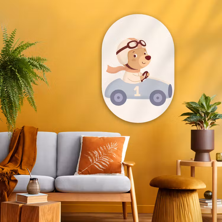 Glasbild Oval - Bär – Auto – Kinderzimmer – Cartoon – Verspielt — 3
