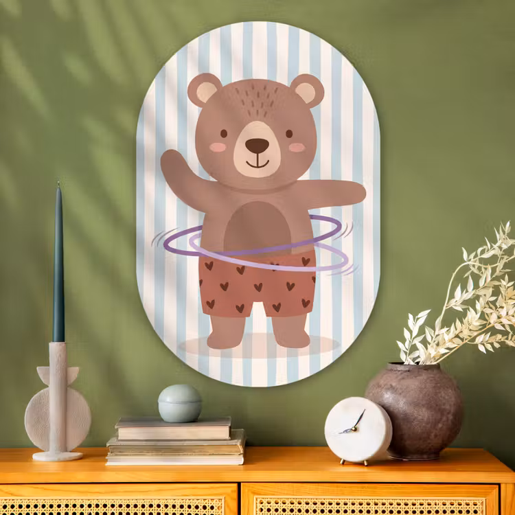 Glasbild Oval - Bär – Reifen – Kinderzimmer – Illustration – Braun — 2