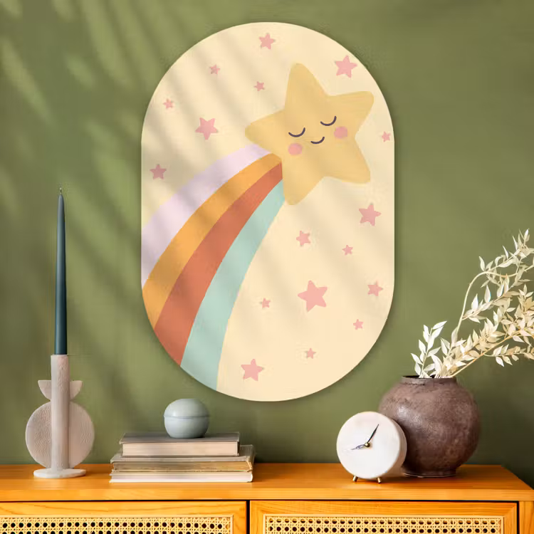 Glasbild Oval - Stern – Regenbogen – Nacht – Illustration – Pastell — 2