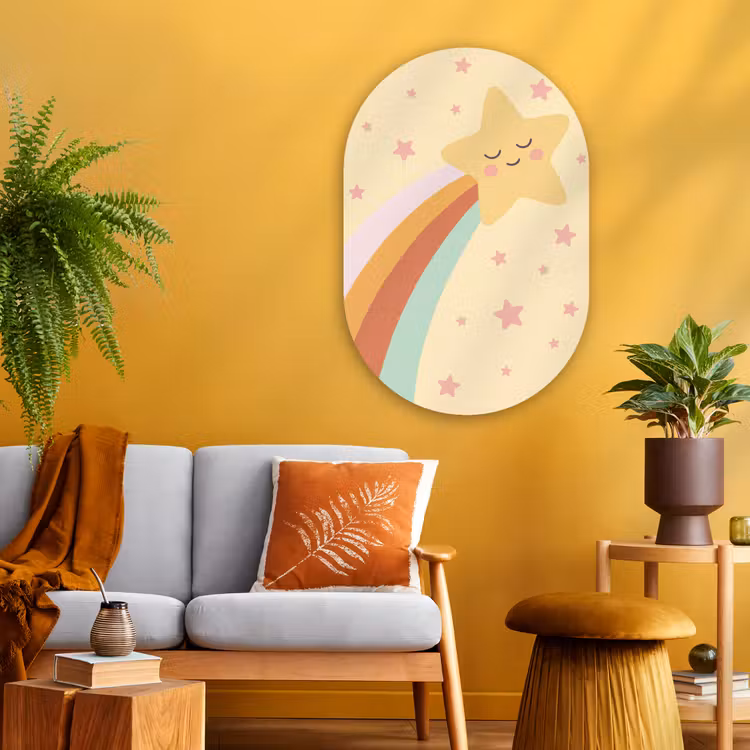 Glasbild Oval - Stern – Regenbogen – Nacht – Illustration – Pastell — 3