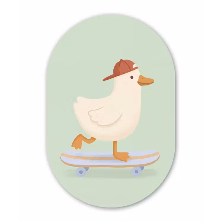 Glasbild Oval - Vogel – Skateboard – Tiere – Cartoon – Verspielt — 1