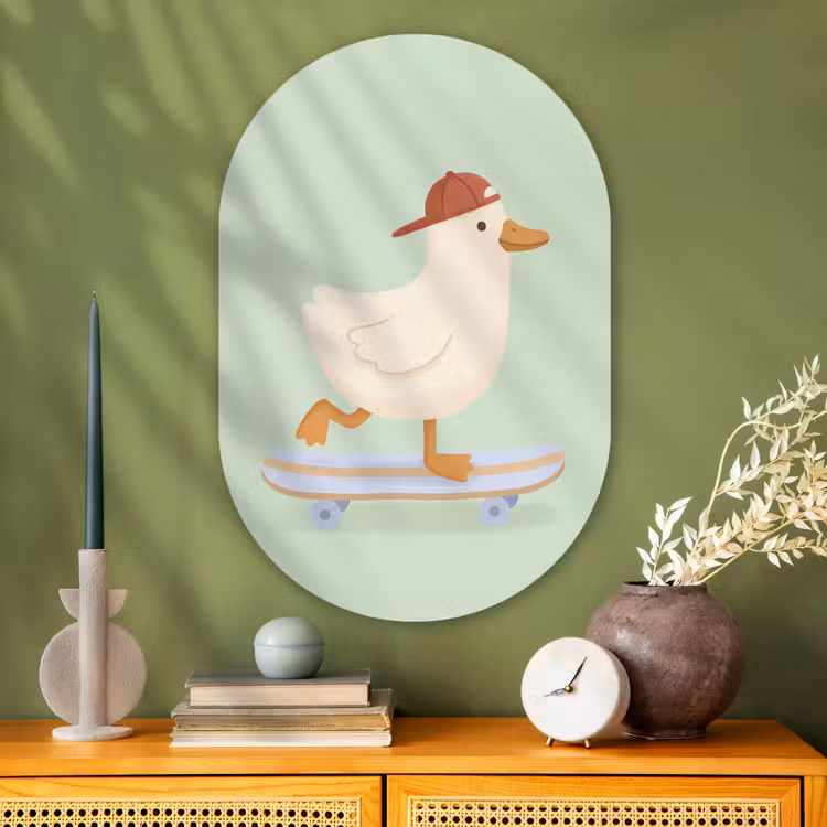 Glasbild Oval - Vogel – Skateboard – Tiere – Cartoon – Verspielt — 2