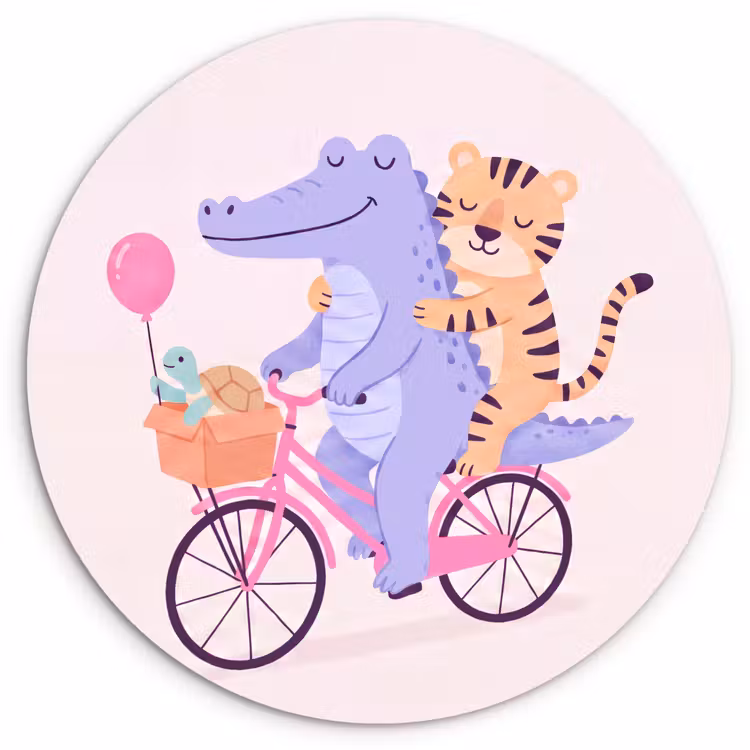 Forexbild Rund - Tiere – Fahrrad – Freundschaft – Illustration – Rosa — 1