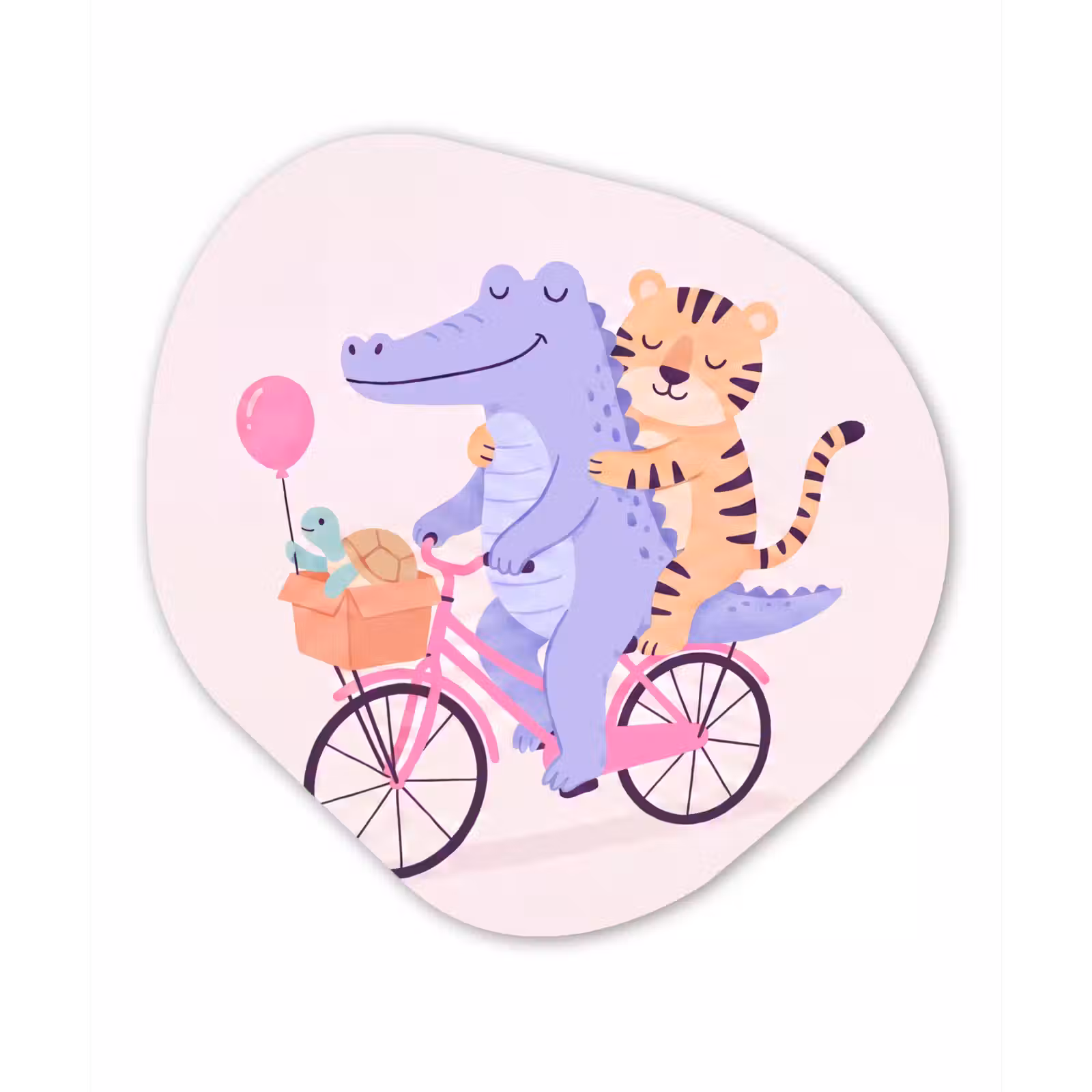 Alu-Dibond-Bild Organische Form - Tiere – Fahrrad – Freundschaft – Illustration – Rosa — 1