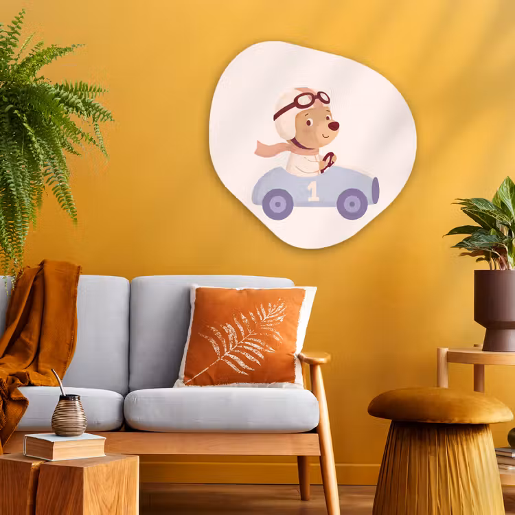 Alu-Dibond-Bild Organische Form - Bär – Auto – Kinderzimmer – Cartoon – Verspielt — 3