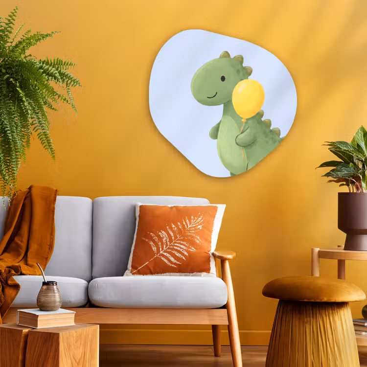 Alu-Dibond-Bild Organische Form - Dinosaurier – Luftballon – Kinderzimmer – Illustration – Grün — 3