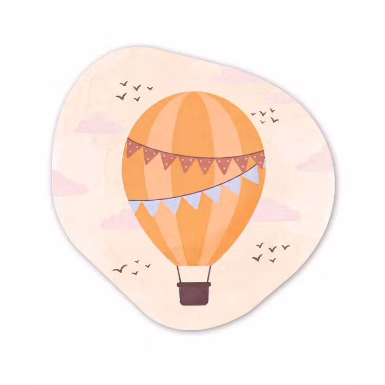 Alu-Dibond-Bild Organische Form - Heißluftballon – Girlanden – Abenteuer – Illustration – Orange — 1