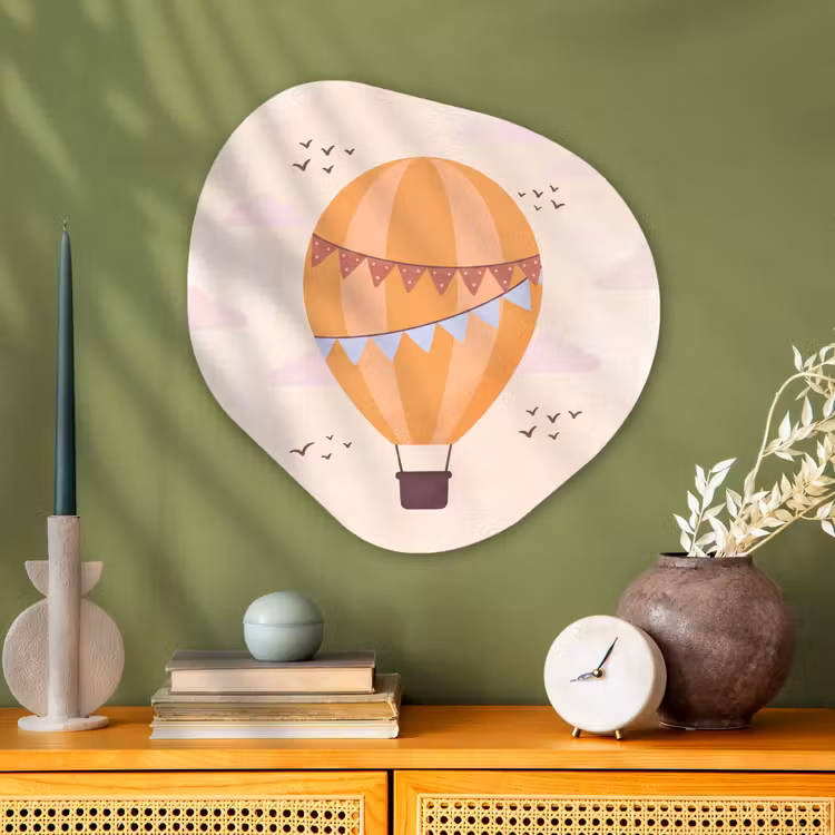 Alu-Dibond-Bild Organische Form - Heißluftballon – Girlanden – Abenteuer – Illustration – Orange — 2