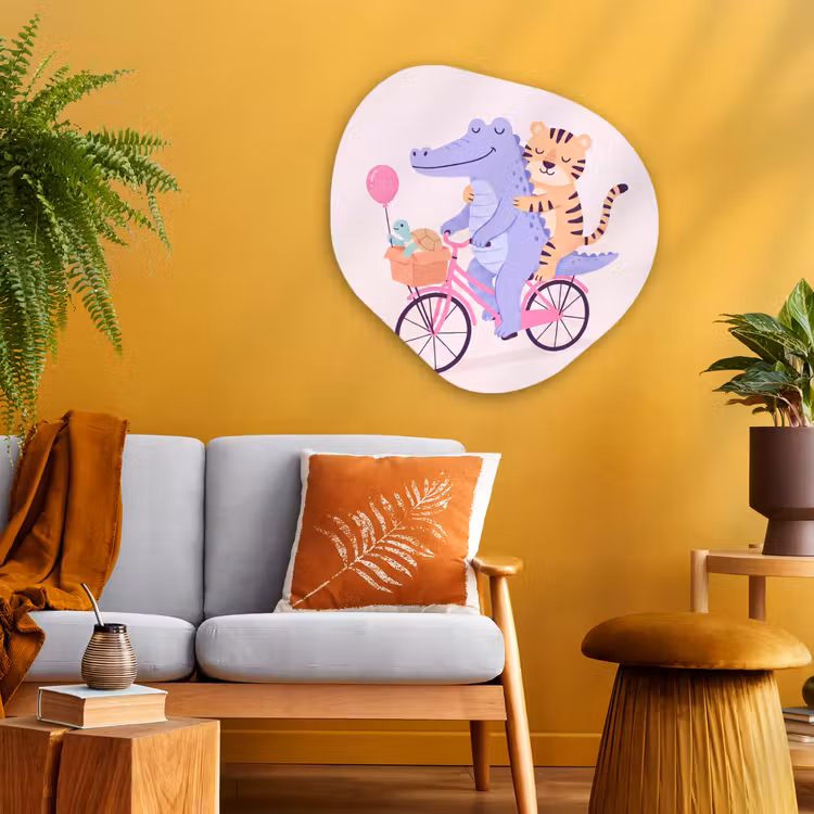 Alu-Dibond-Bild Organische Form - Tiere – Fahrrad – Freundschaft – Illustration – Rosa — 3