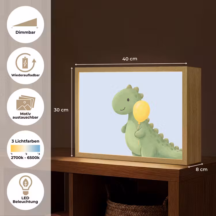 Nachtlicht Kinder - Dinosaurier – Luftballon – Kinderzimmer – Illustration – Grün — 10